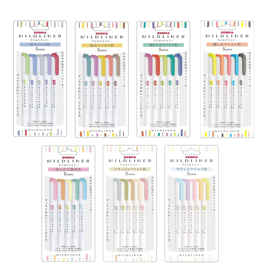 Pastel Highlighter Set Double Ended - Zebra Mildliner Textmarker Pastell Komplettset 5/25/35