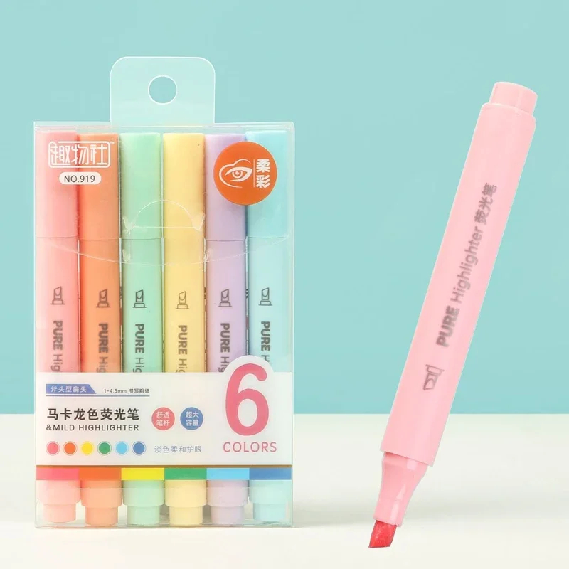 Pastel Highlighter Set Double Ended - 6 Stück/Set Macaron-Farbige Pastell-Textmarker Stifte Fluoreszierende